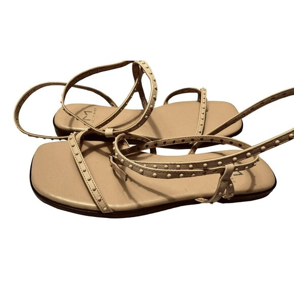 Marc Fisher NALICA Nude Leather Studded Strappy Wrap Sandal SZ 6M Square Toe NEW - Picture 9 of 10